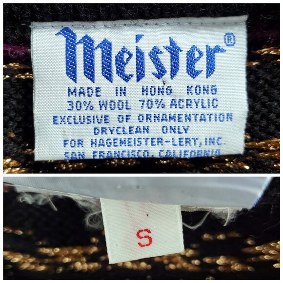 Meister Vintage Wool Blend Sweater Size Small Embroidered Floral Metallic - Picture 12 of 12